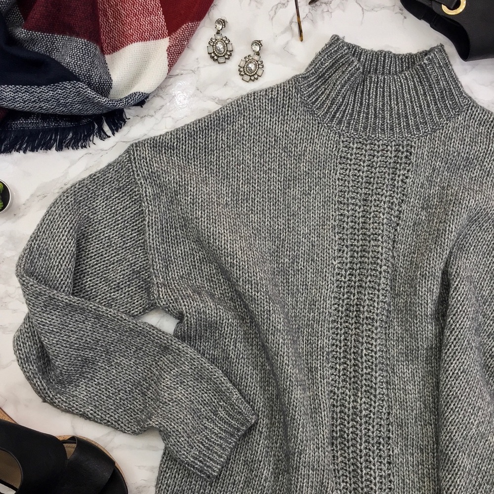 Halogen Gray Knit Mock Neck Sweater